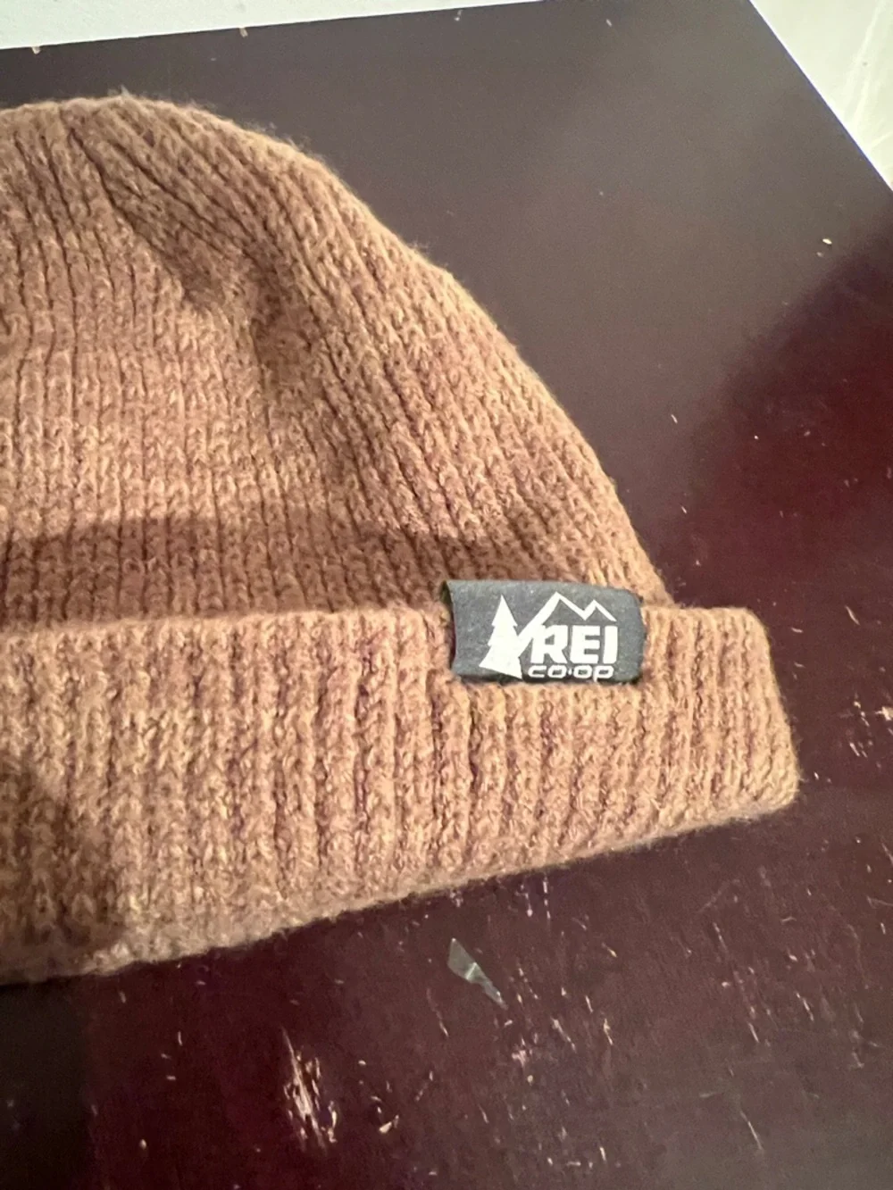 REI Co-Op Wool Blend Logo Winter Beanie Hat in Golden Brown, OSFM